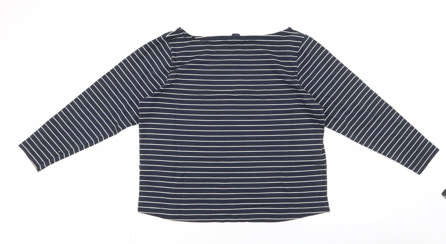 GANT Womens Black Striped Cotton Basic T-Shirt Size XL Boat Neck