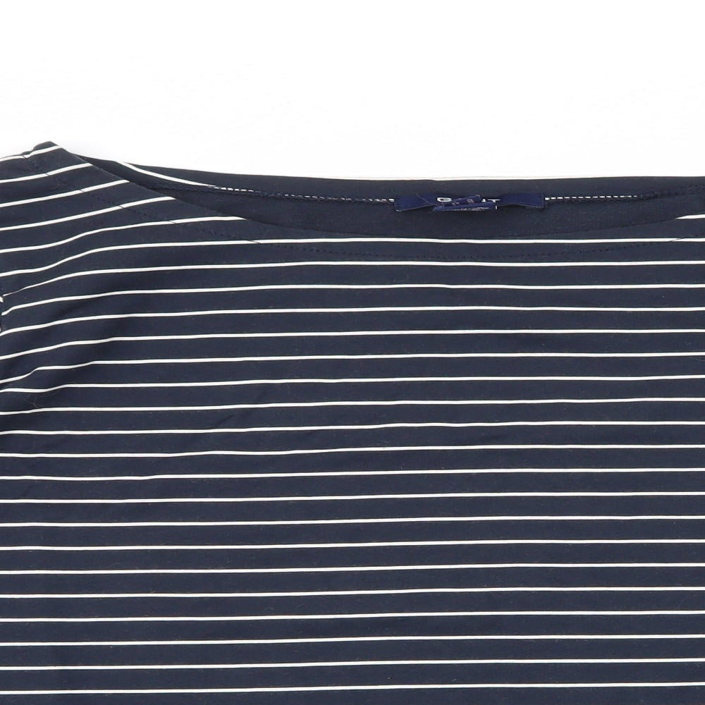 GANT Womens Black Striped Cotton Basic T-Shirt Size XL Boat Neck