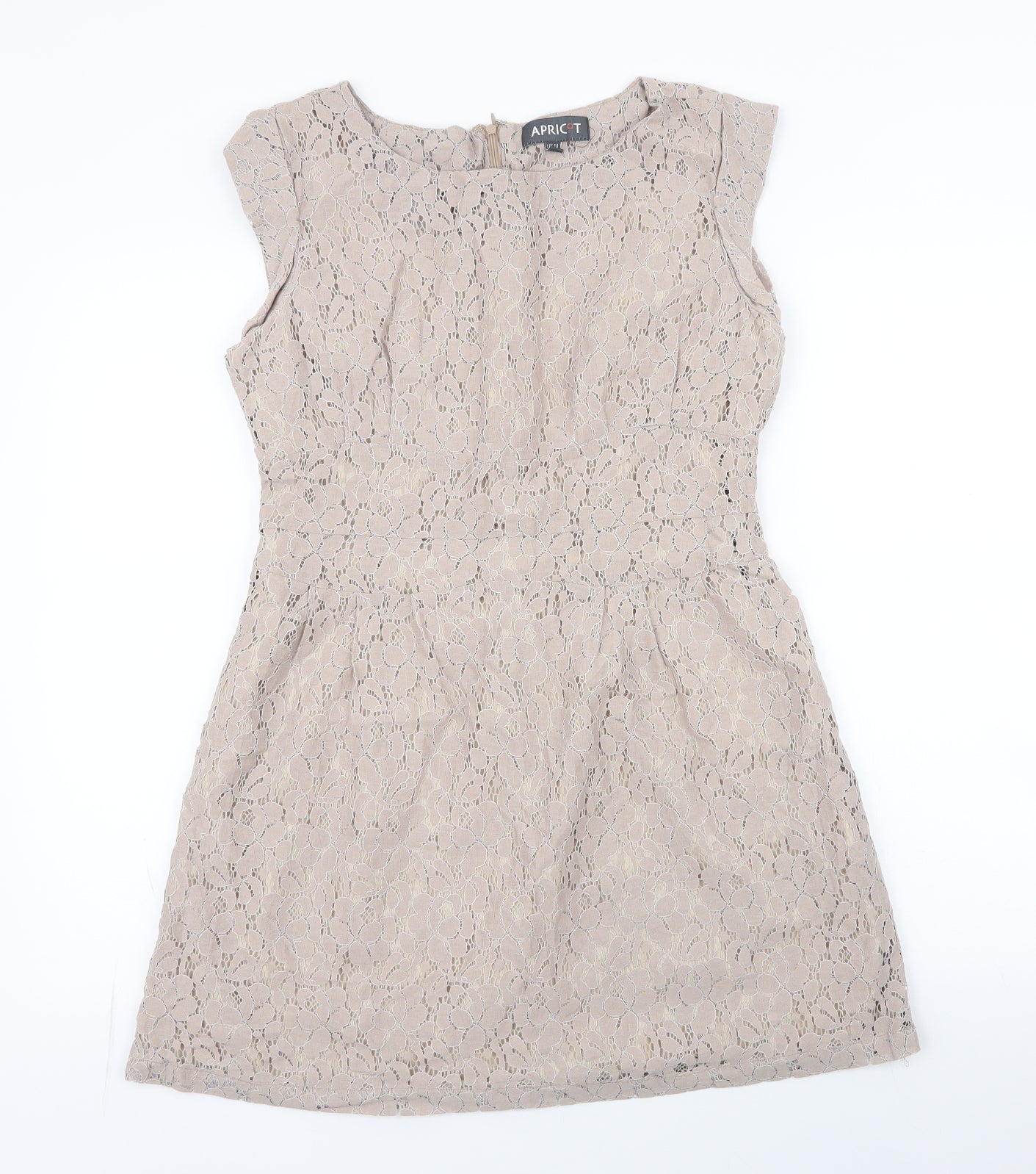 Apricot Womens Brown Floral Cotton Skater Dress  Size 14  Boat Neck Zip