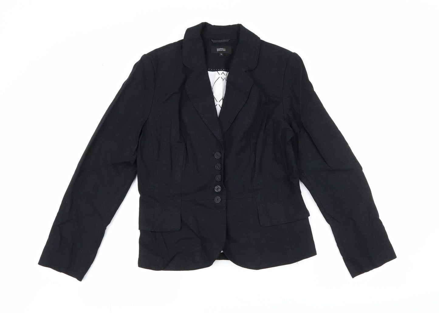 Marks and Spencer Womens Black   Jacket Blazer Size 12  Button