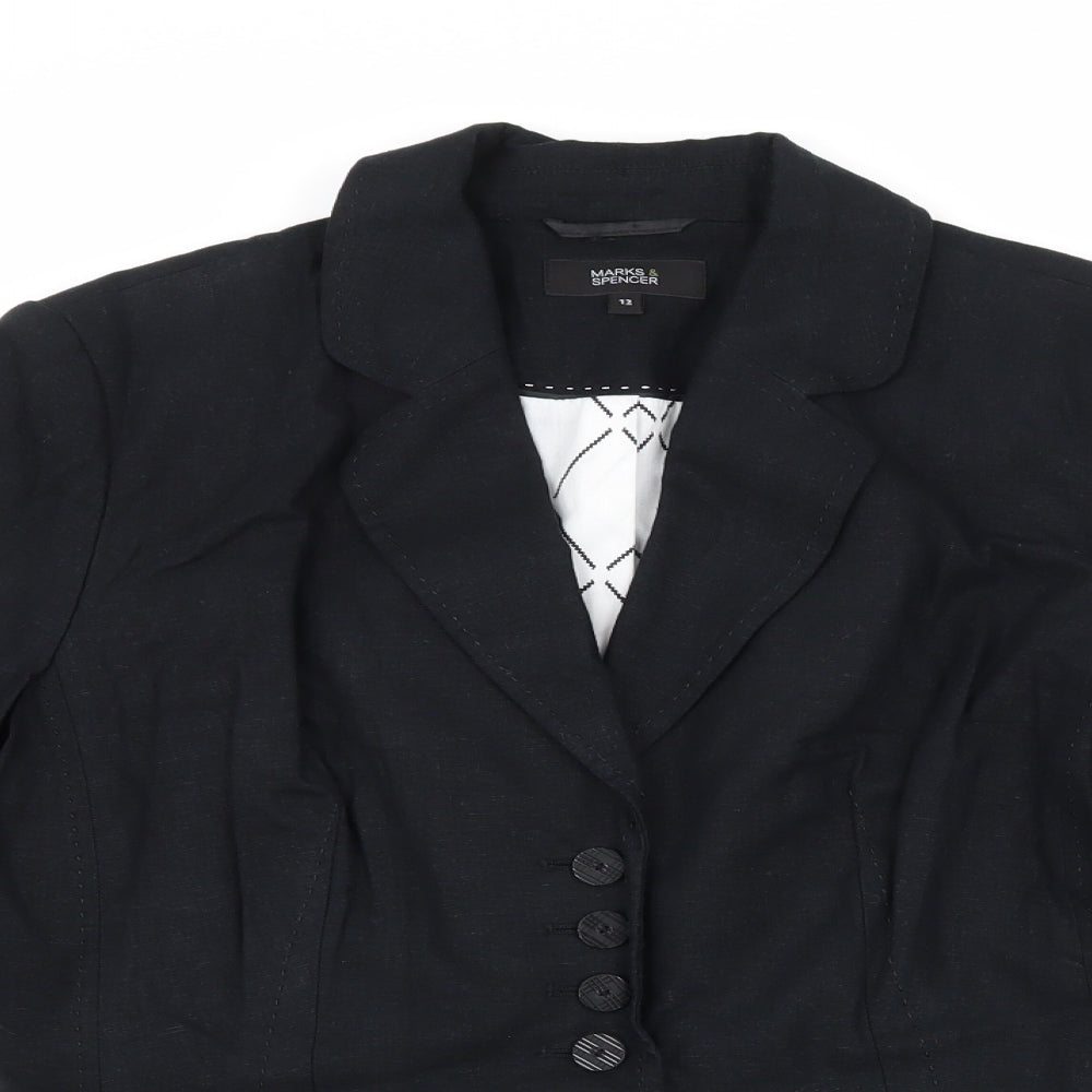 Marks and Spencer Womens Black   Jacket Blazer Size 12  Button