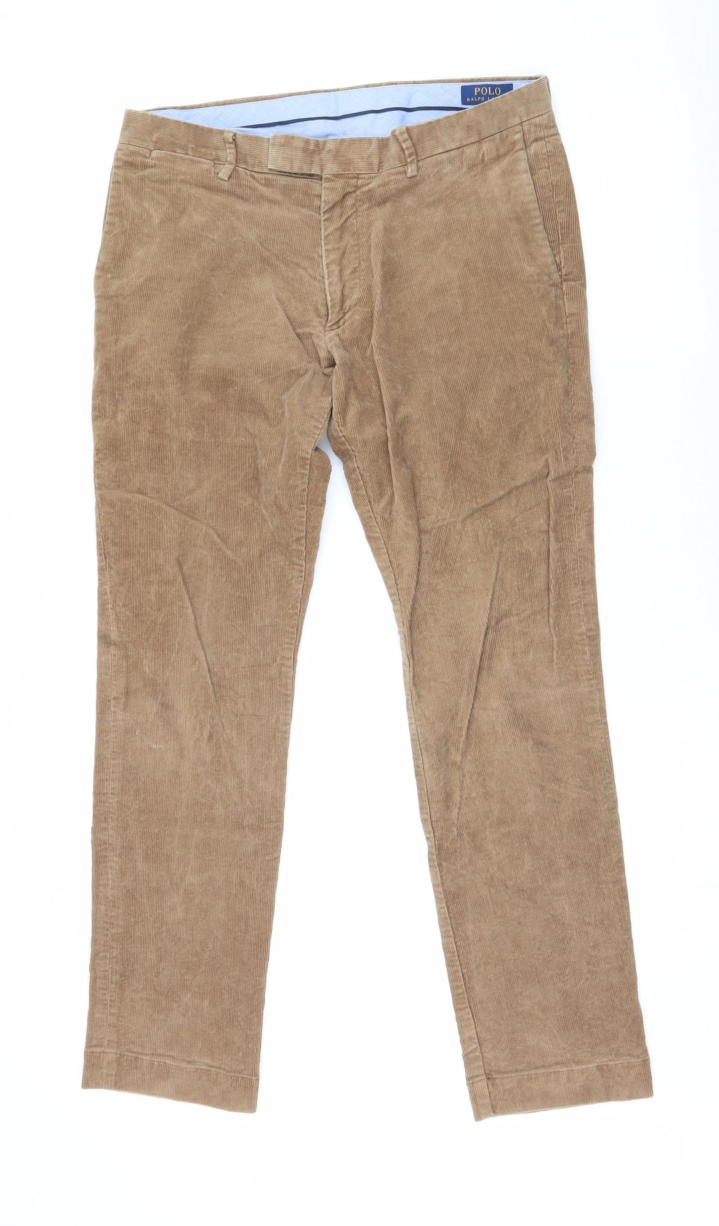Polo Ralph Lauren Mens Brown  Cotton Trousers  Size 33 in L32 in Slim Zip