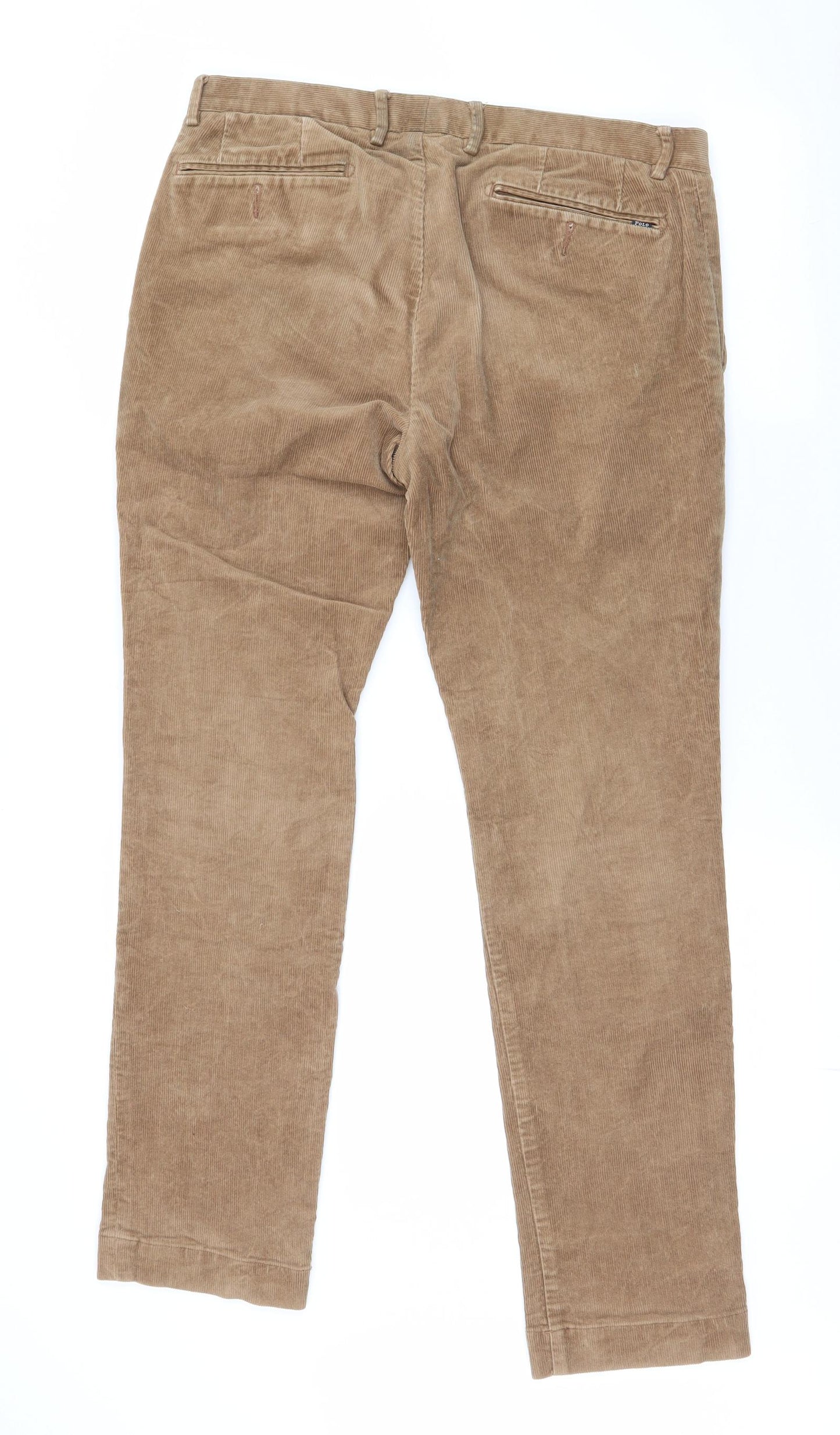 Polo Ralph Lauren Mens Brown  Cotton Trousers  Size 33 in L32 in Slim Zip