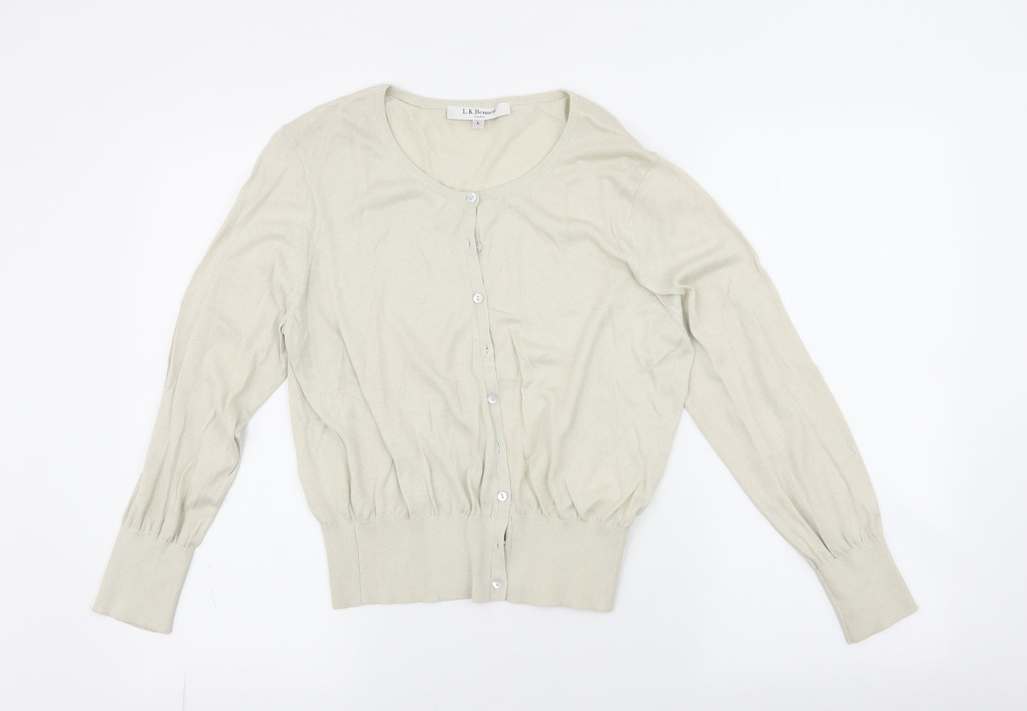 L.K. Bennett Womens Ivory Round Neck  Silk Cardigan Jumper Size L