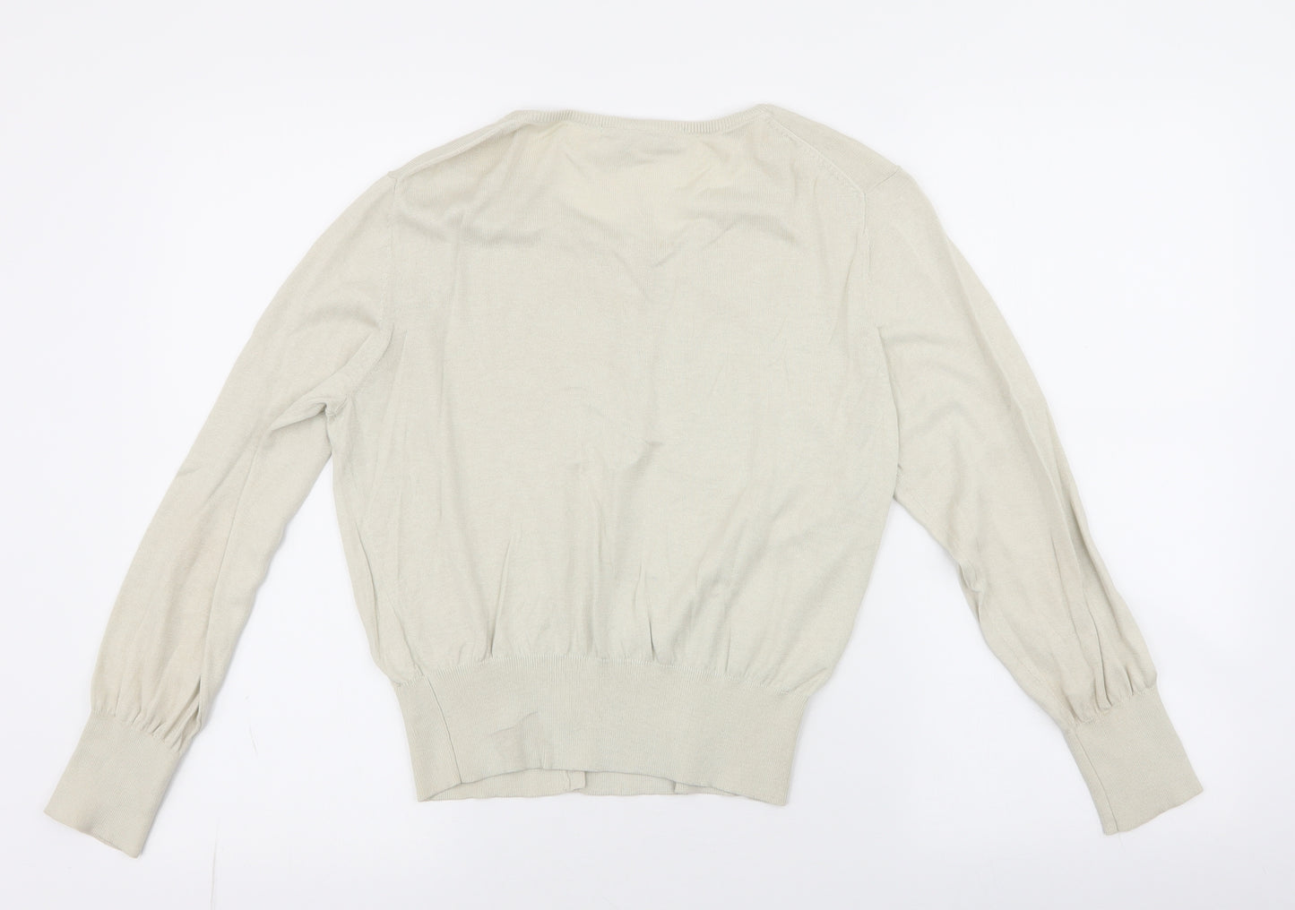 L.K. Bennett Womens Ivory Round Neck  Silk Cardigan Jumper Size L
