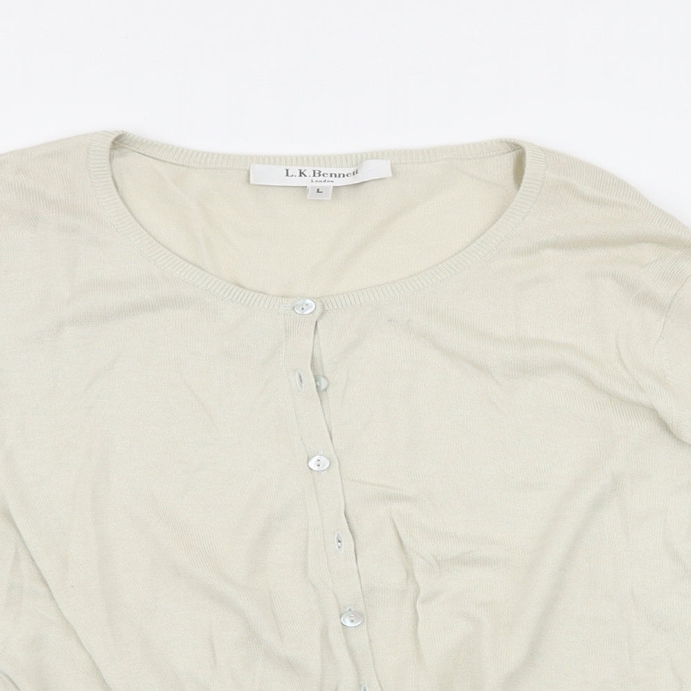 L.K. Bennett Womens Ivory Round Neck  Silk Cardigan Jumper Size L
