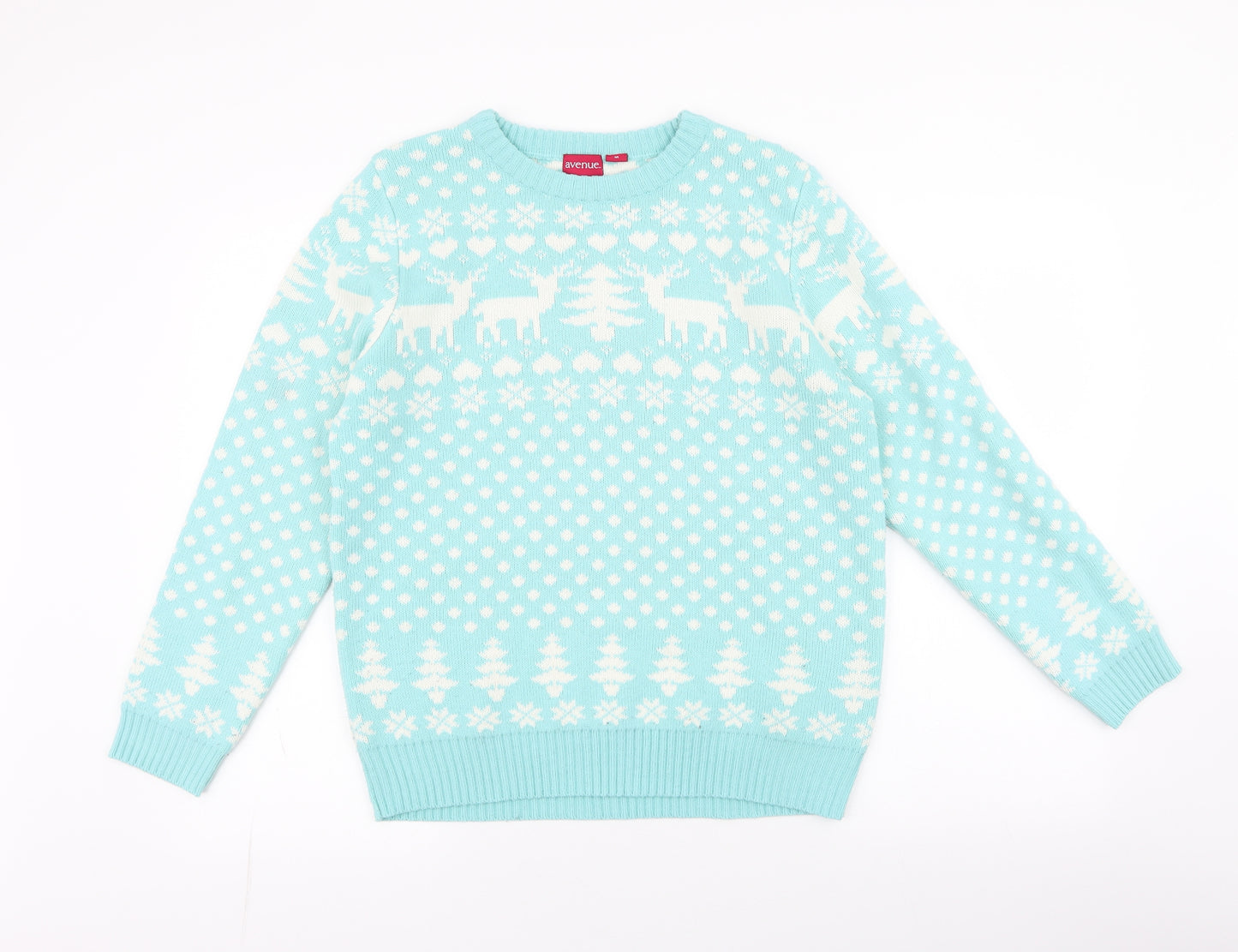 Avenue Womens Blue Round Neck Polka Dot Acrylic Pullover Jumper Size M   - christmas