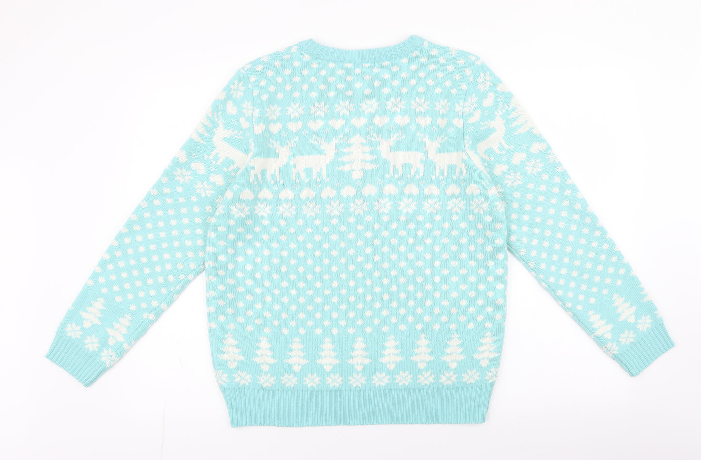 Avenue Womens Blue Round Neck Polka Dot Acrylic Pullover Jumper Size M   - christmas