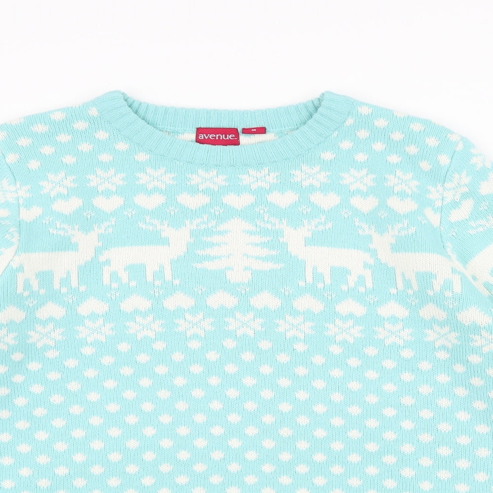 Avenue Womens Blue Round Neck Polka Dot Acrylic Pullover Jumper Size M   - christmas