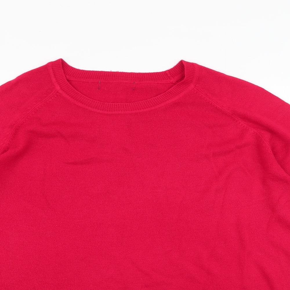 Primark Womens Red Round Neck  Acrylic Pullover Jumper Size L   - Button Sleeve Detail