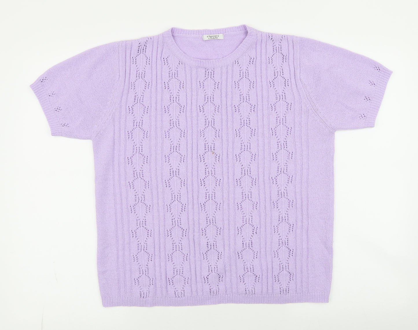 Berkertex Womens Purple Geometric Acrylic Basic T-Shirt Size 14 Round Neck