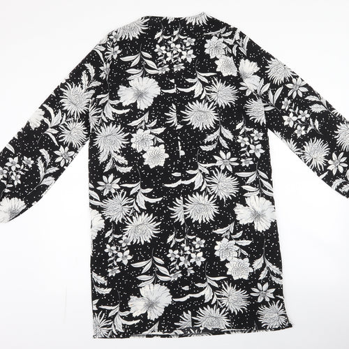 Studio Womens Black Floral Polyester Shirt Dress  Size 12  V-Neck Zip - polka dot