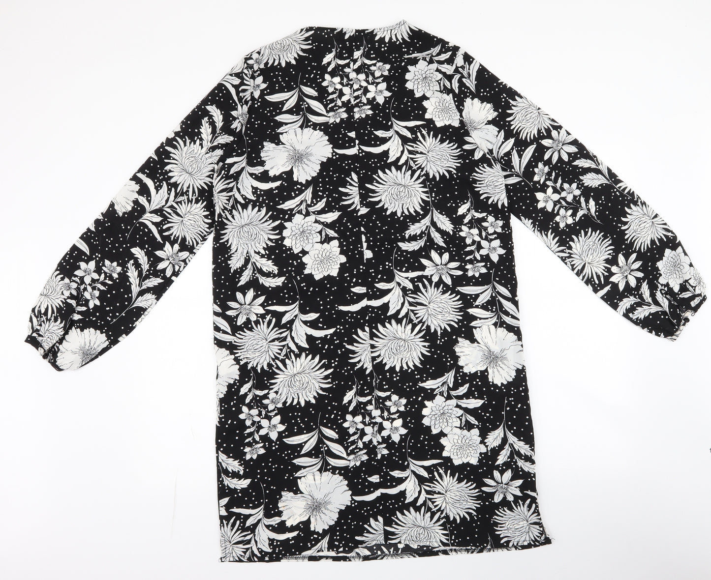 Studio Womens Black Floral Polyester Shirt Dress  Size 12  V-Neck Zip - polka dot