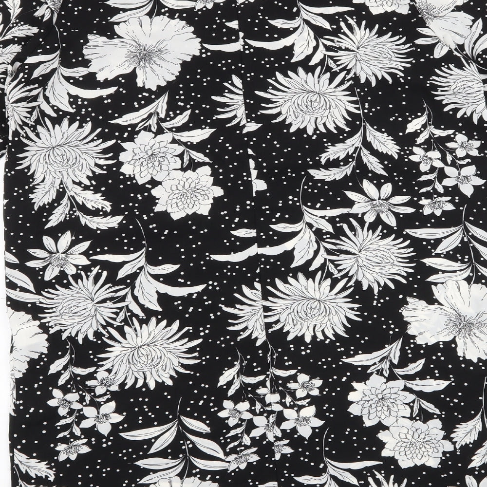 Studio Womens Black Floral Polyester Shirt Dress  Size 12  V-Neck Zip - polka dot