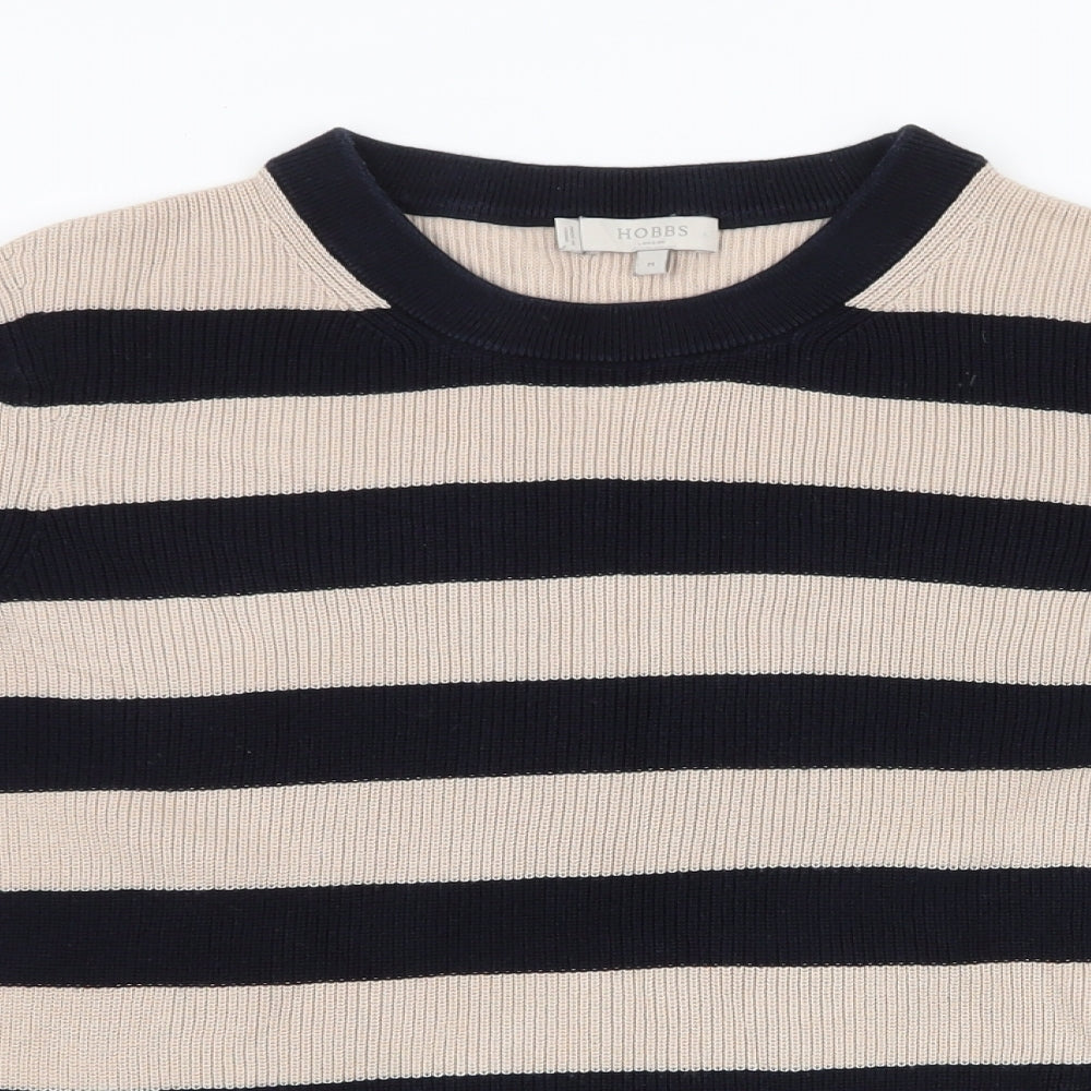 Hobbs Womens Black Round Neck Striped Polyester Pullover Jumper Size M   - Button Sleeve Detail