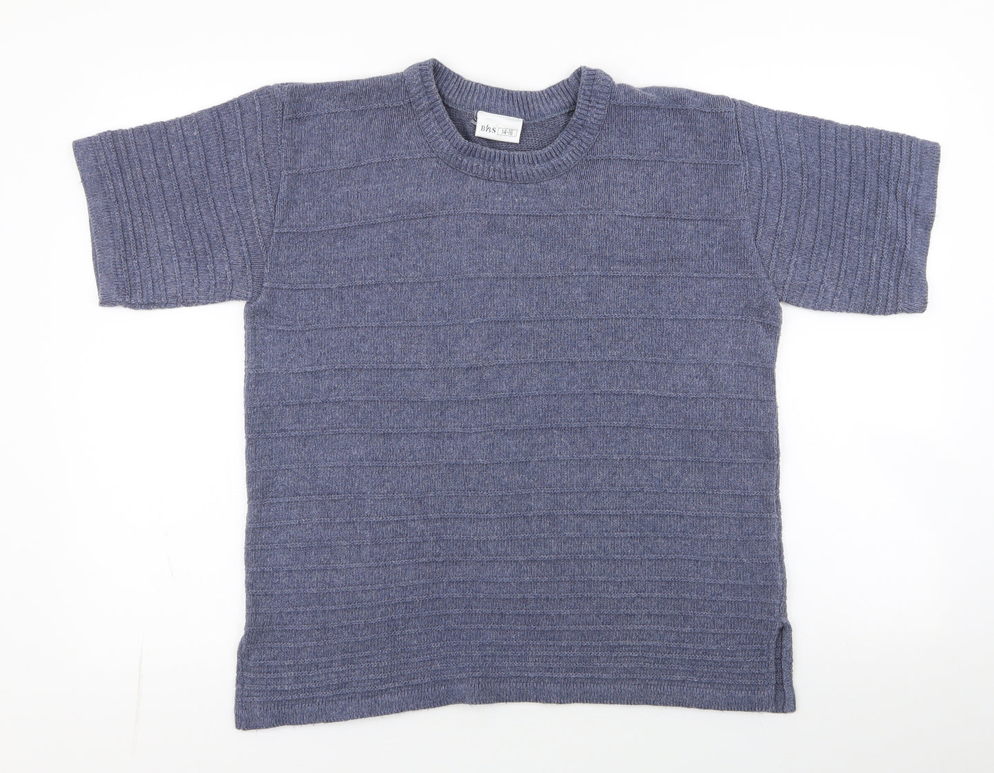 BHS Womens Blue Striped Cotton Basic T-Shirt Size 14 Round Neck