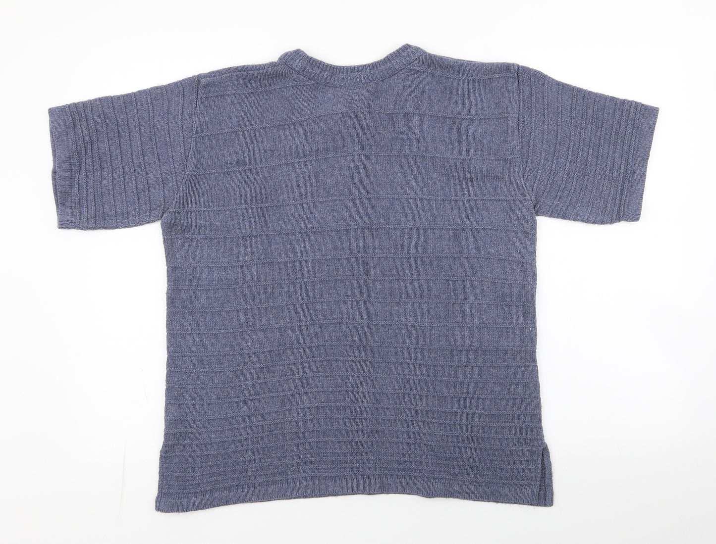 BHS Womens Blue Striped Cotton Basic T-Shirt Size 14 Round Neck