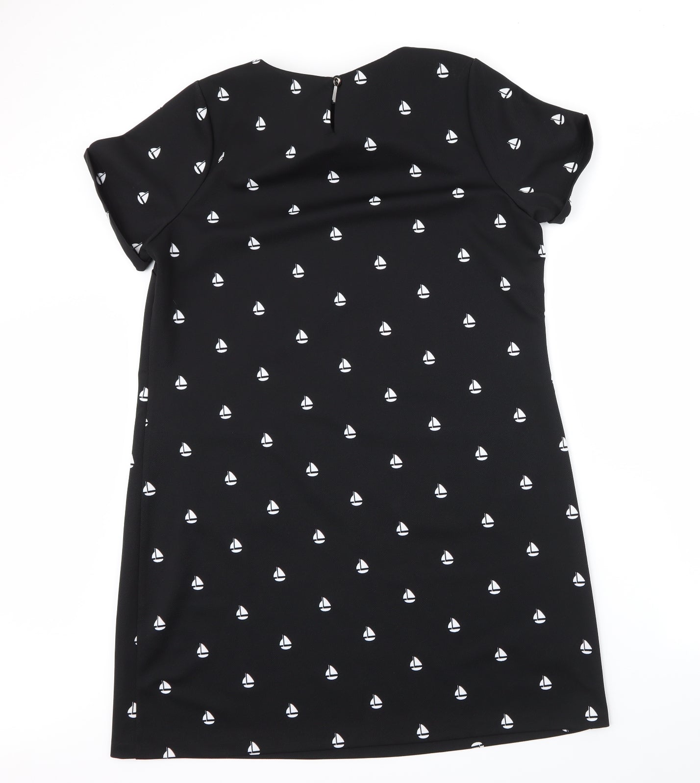 Yumi Womens Black Geometric Polyester Shift  Size 16  Round Neck Button - boat