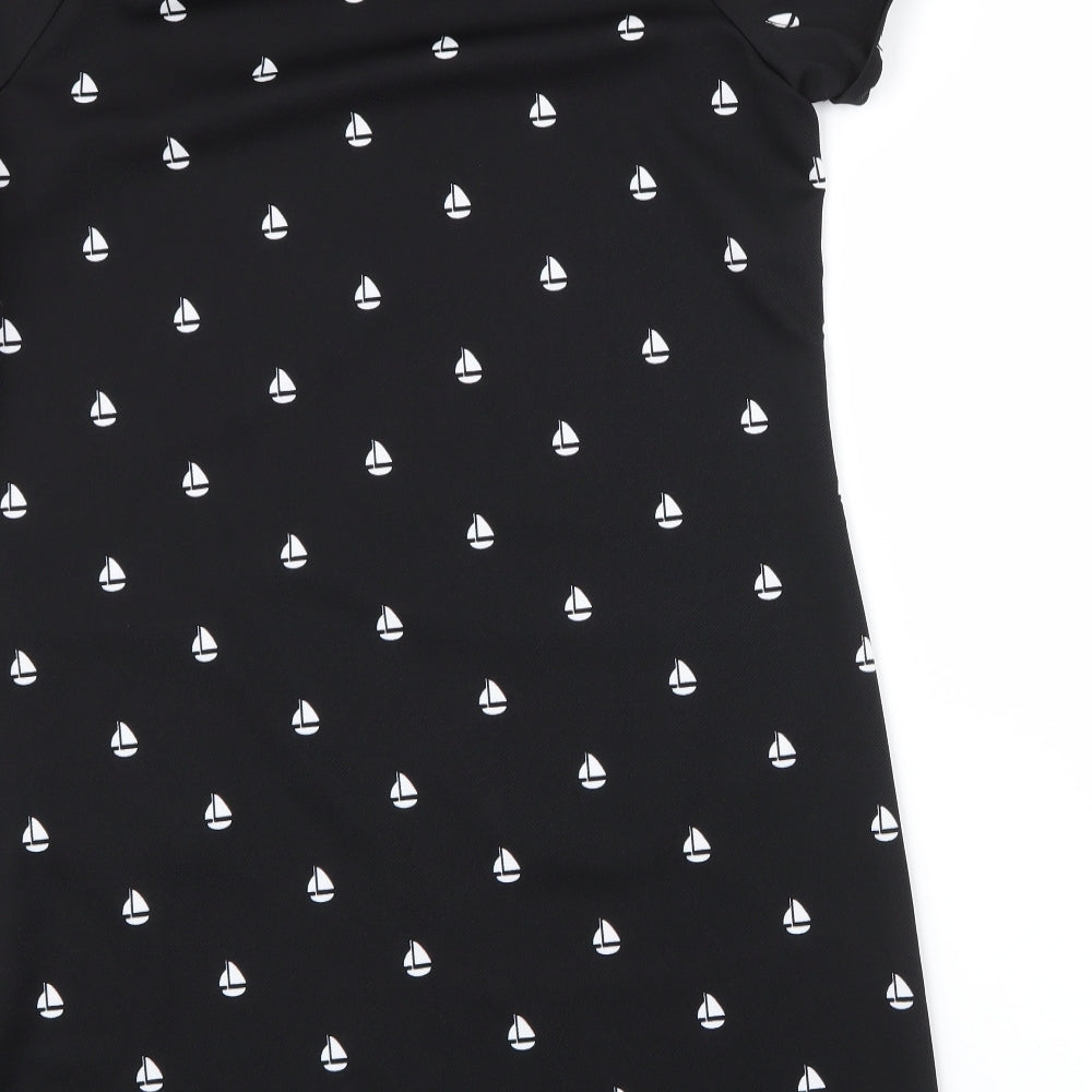 Yumi Womens Black Geometric Polyester Shift  Size 16  Round Neck Button - boat