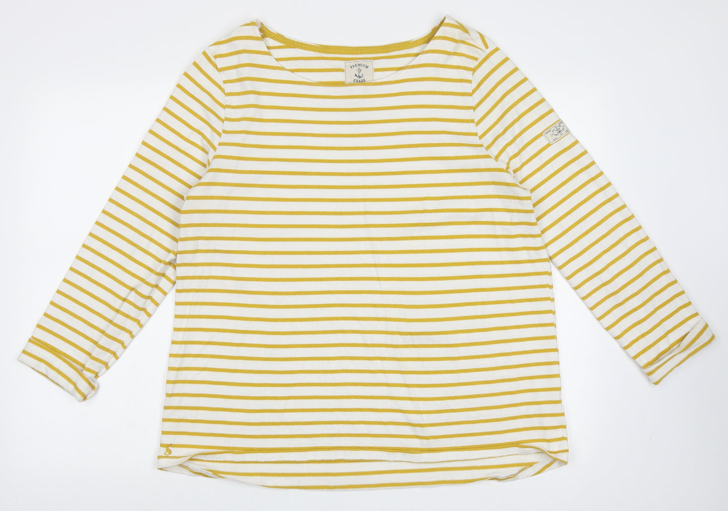 Joules Womens Yellow Crew Neck Striped Cotton Pullover Jumper Size 20