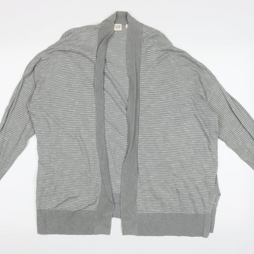 Gap Womens Grey V-Neck Striped Cotton Cardigan Jumper Size L