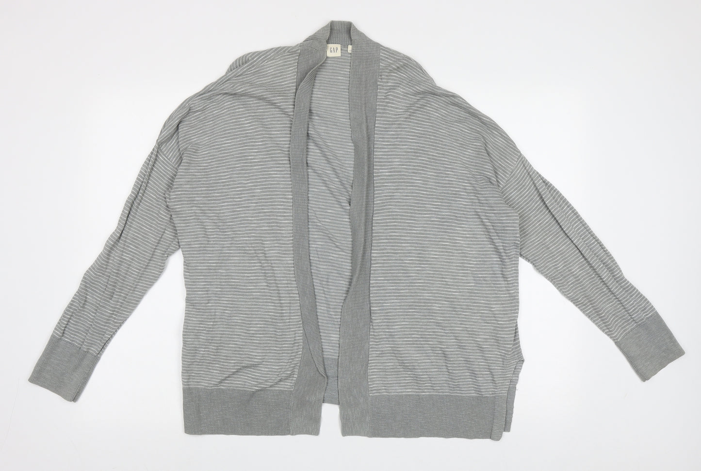 Gap Womens Grey V-Neck Striped Cotton Cardigan Jumper Size L