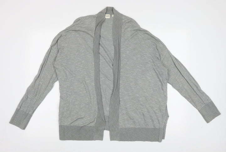 Gap Womens Grey V-Neck Striped Cotton Cardigan Jumper Size L