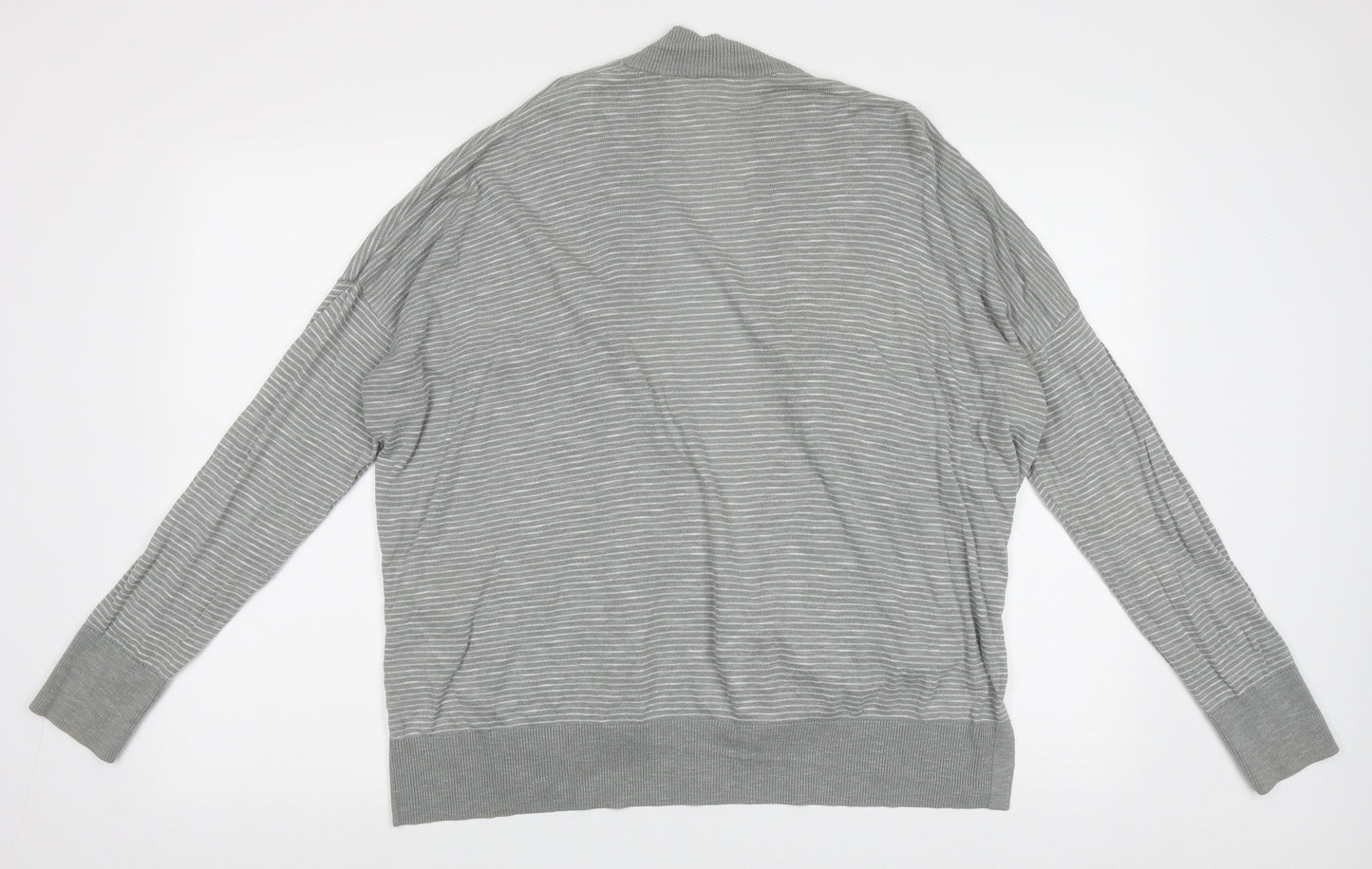 Gap Womens Grey V-Neck Striped Cotton Cardigan Jumper Size L