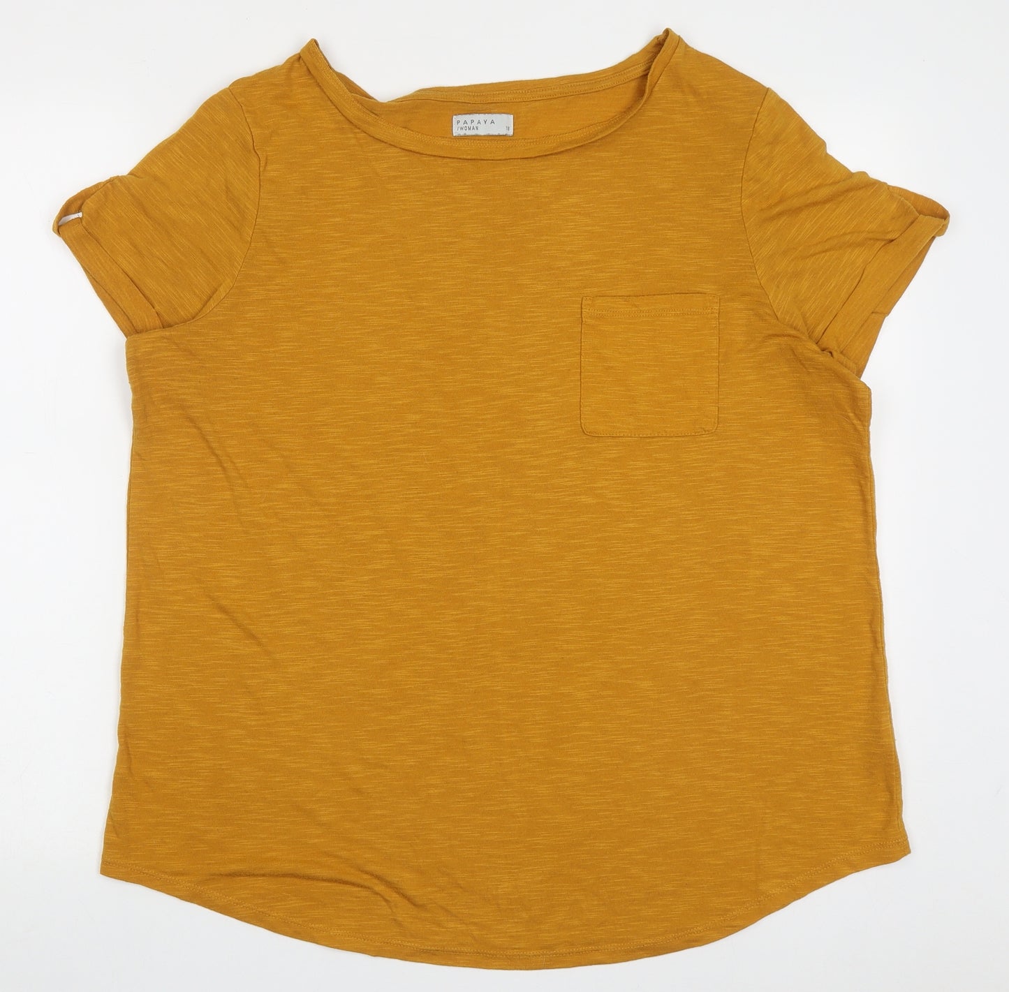 Papaya Womens Yellow  Polyester Basic T-Shirt Size 18 Boat Neck - pocket on front
