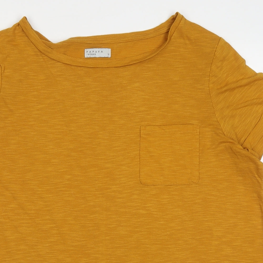 Papaya Womens Yellow  Polyester Basic T-Shirt Size 18 Boat Neck - pocket on front