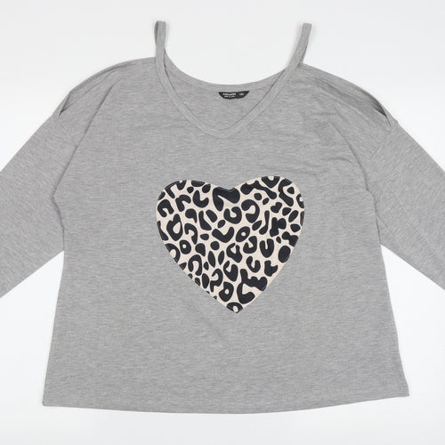 SheIn Womens Grey Animal Print Polyester Jersey T-Shirt Size XL V-Neck - Cold Shoulder