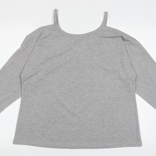 SheIn Womens Grey Animal Print Polyester Jersey T-Shirt Size XL V-Neck - Cold Shoulder