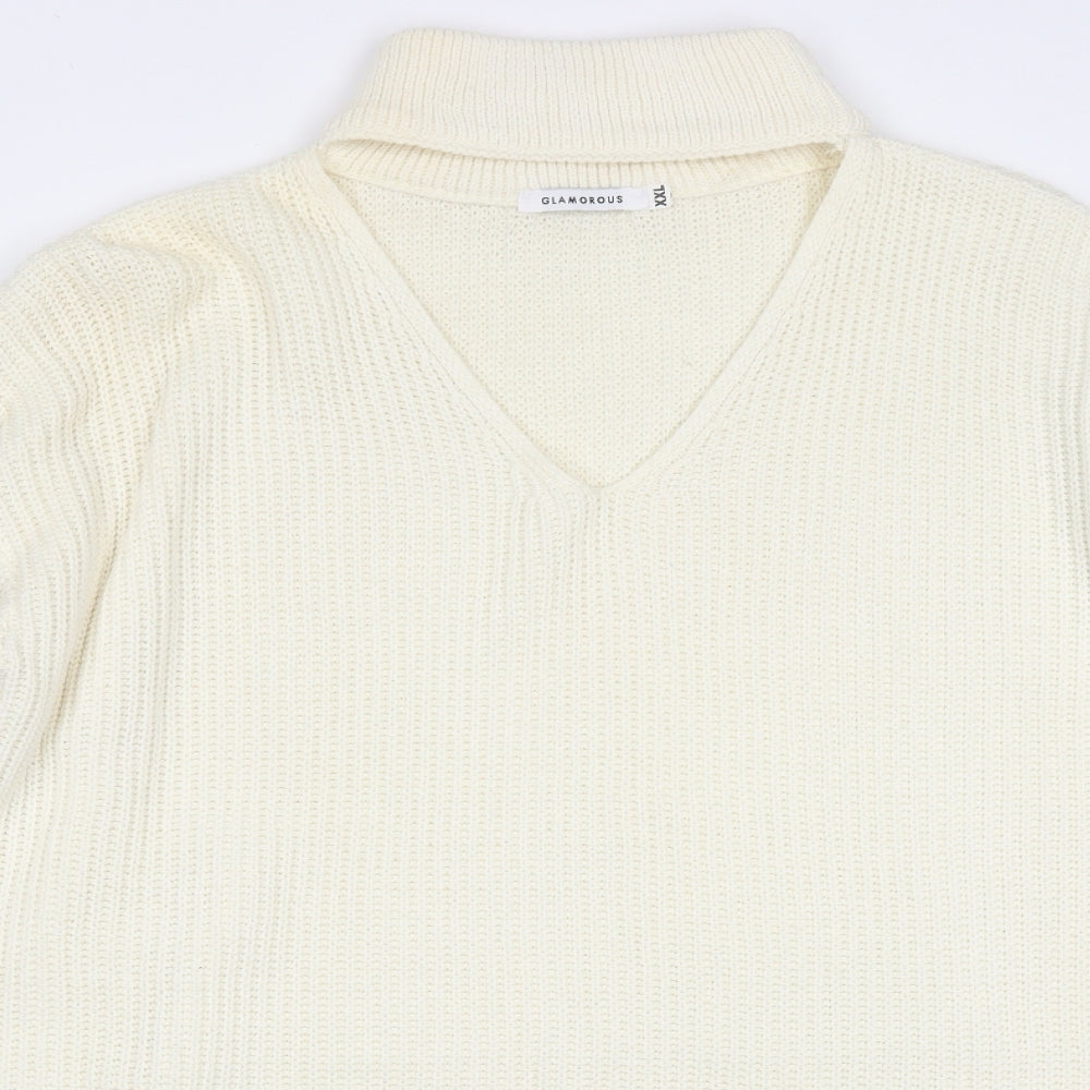 Glamorous Womens White  Cotton Jumper Dress  Size 2XL  Halter Pullover