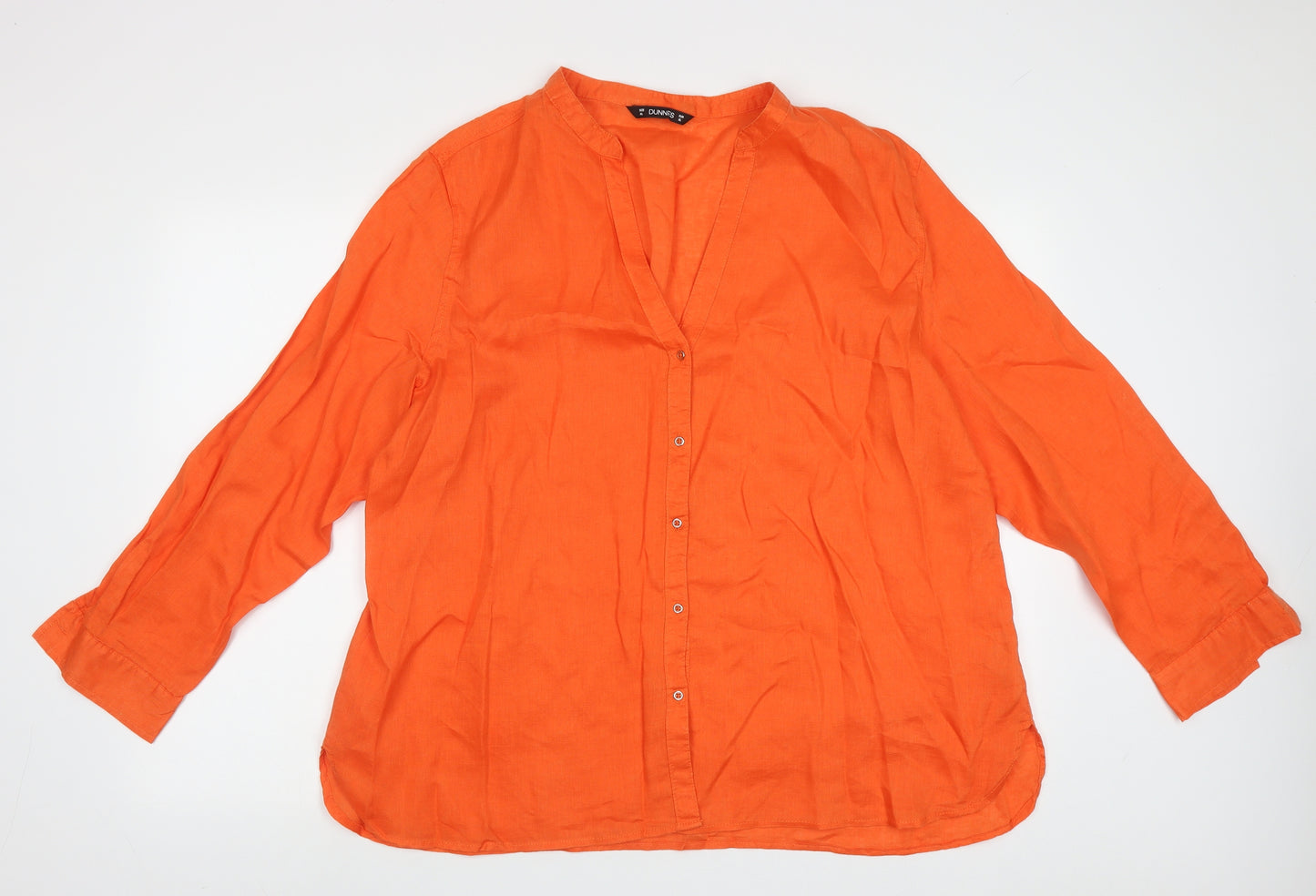 Dunnes Stores Womens Orange  Linen Basic Button-Up Size XL V-Neck