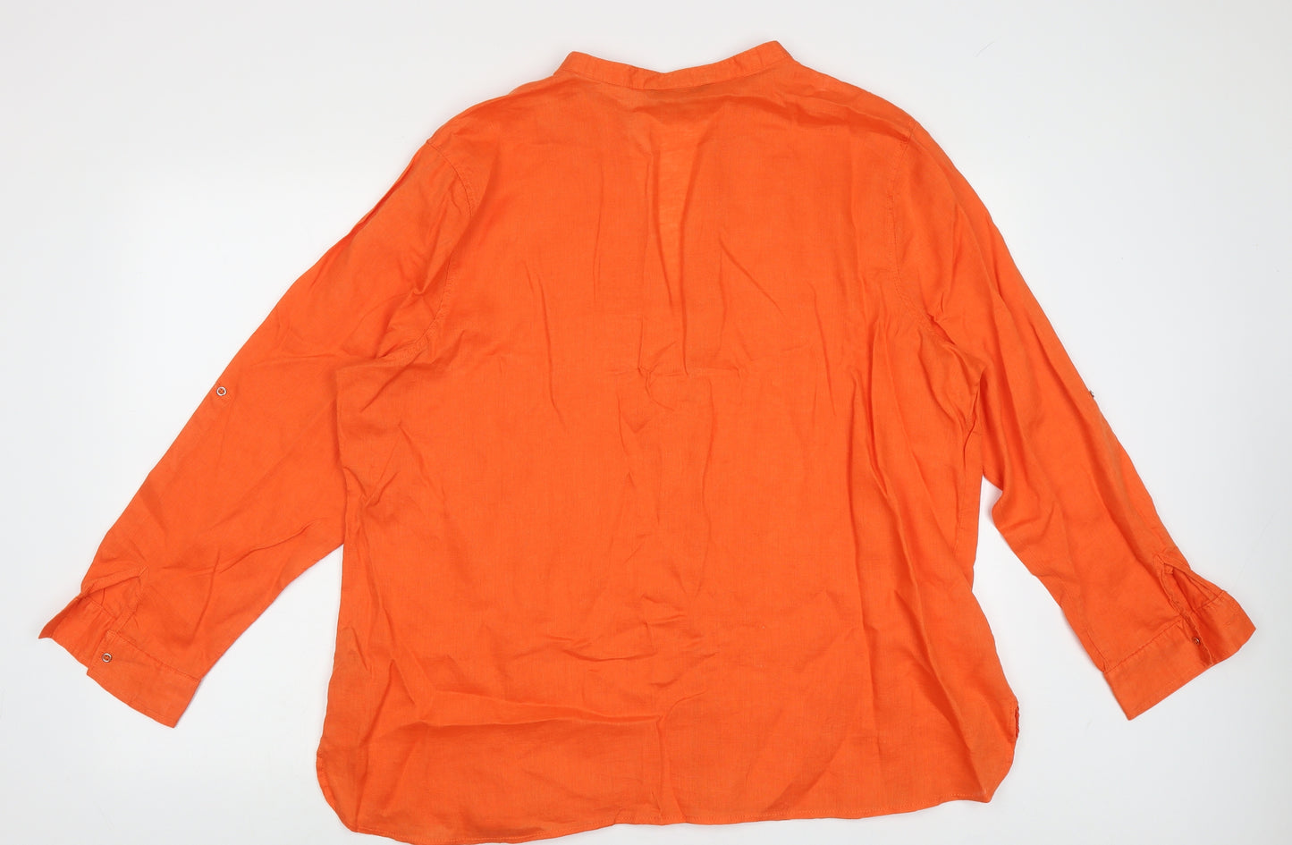 Dunnes Stores Womens Orange  Linen Basic Button-Up Size XL V-Neck