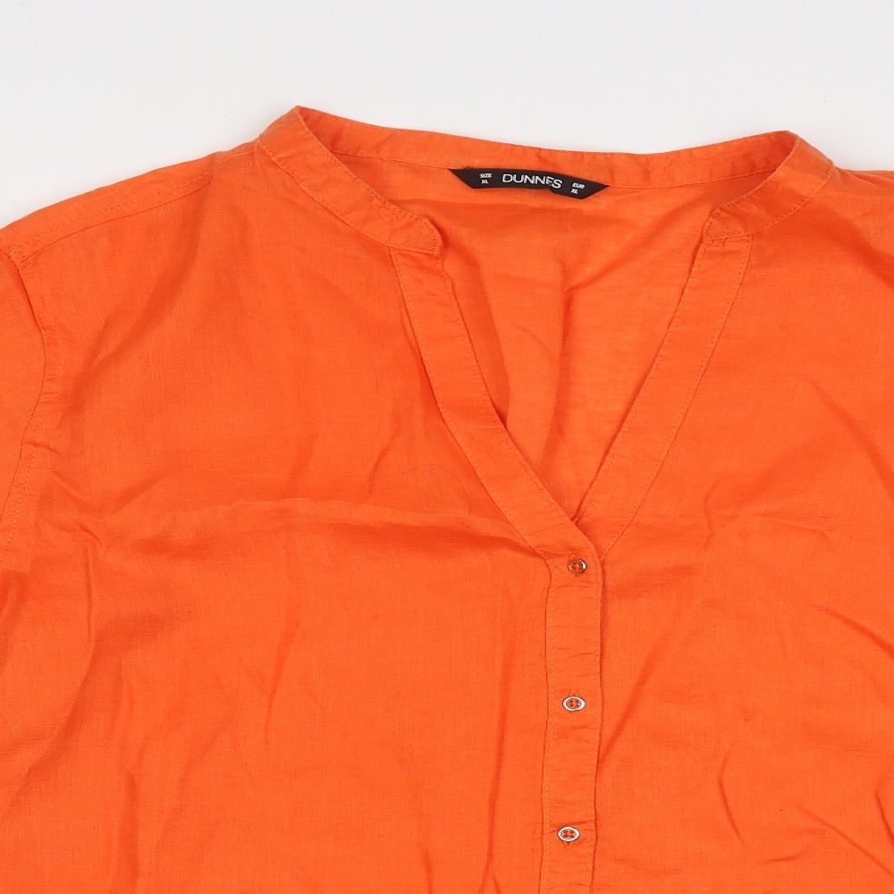 Dunnes Stores Womens Orange  Linen Basic Button-Up Size XL V-Neck