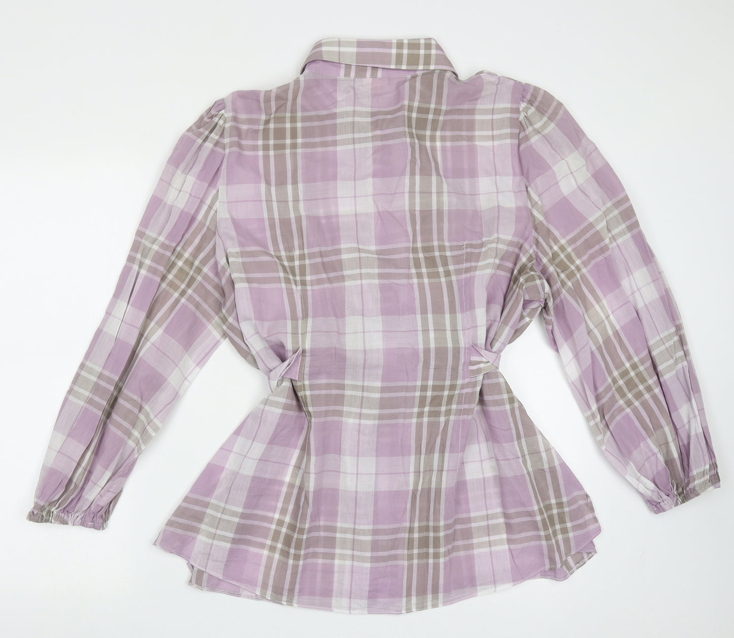 River Island Womens Purple Check Cotton Tunic Button-Up Size 20 Collared