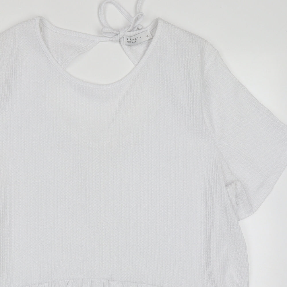 Papaya Womens White  Polyester Tunic T-Shirt Size 18 Crew Neck