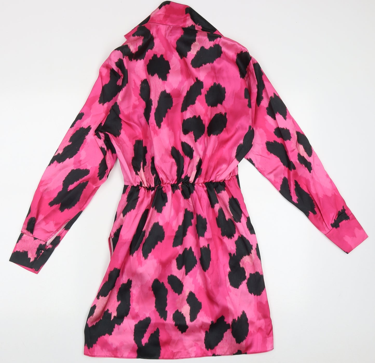 River Island Womens Pink Animal Print Polyester Shirt Dress  Size 10  Collared Pullover
