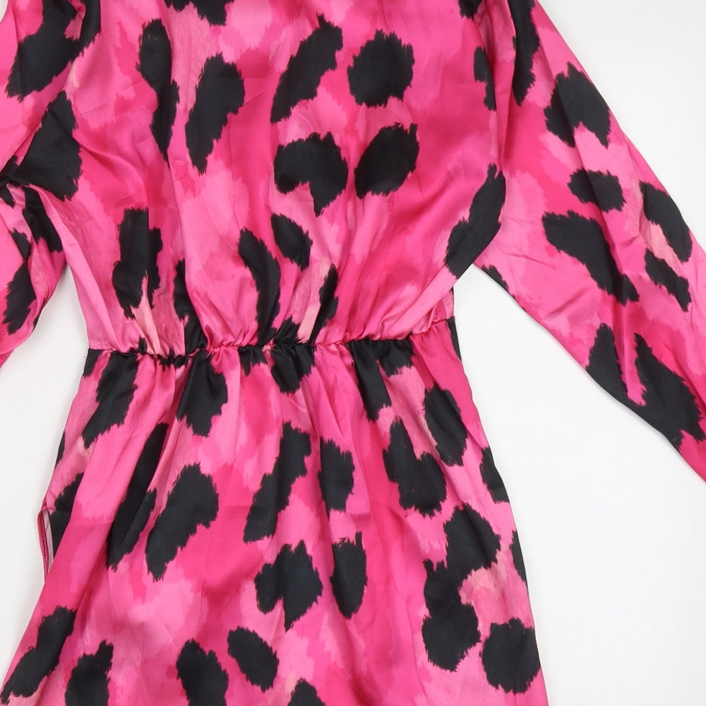 River Island Womens Pink Animal Print Polyester Shirt Dress  Size 10  Collared Pullover