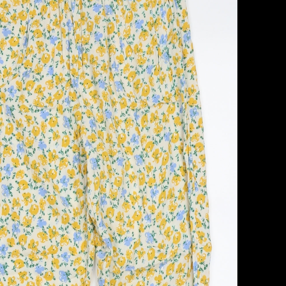 Marks and Spencer Womens Yellow Floral Viscose Cropped Trousers Size 16 L22 in Regular Tie