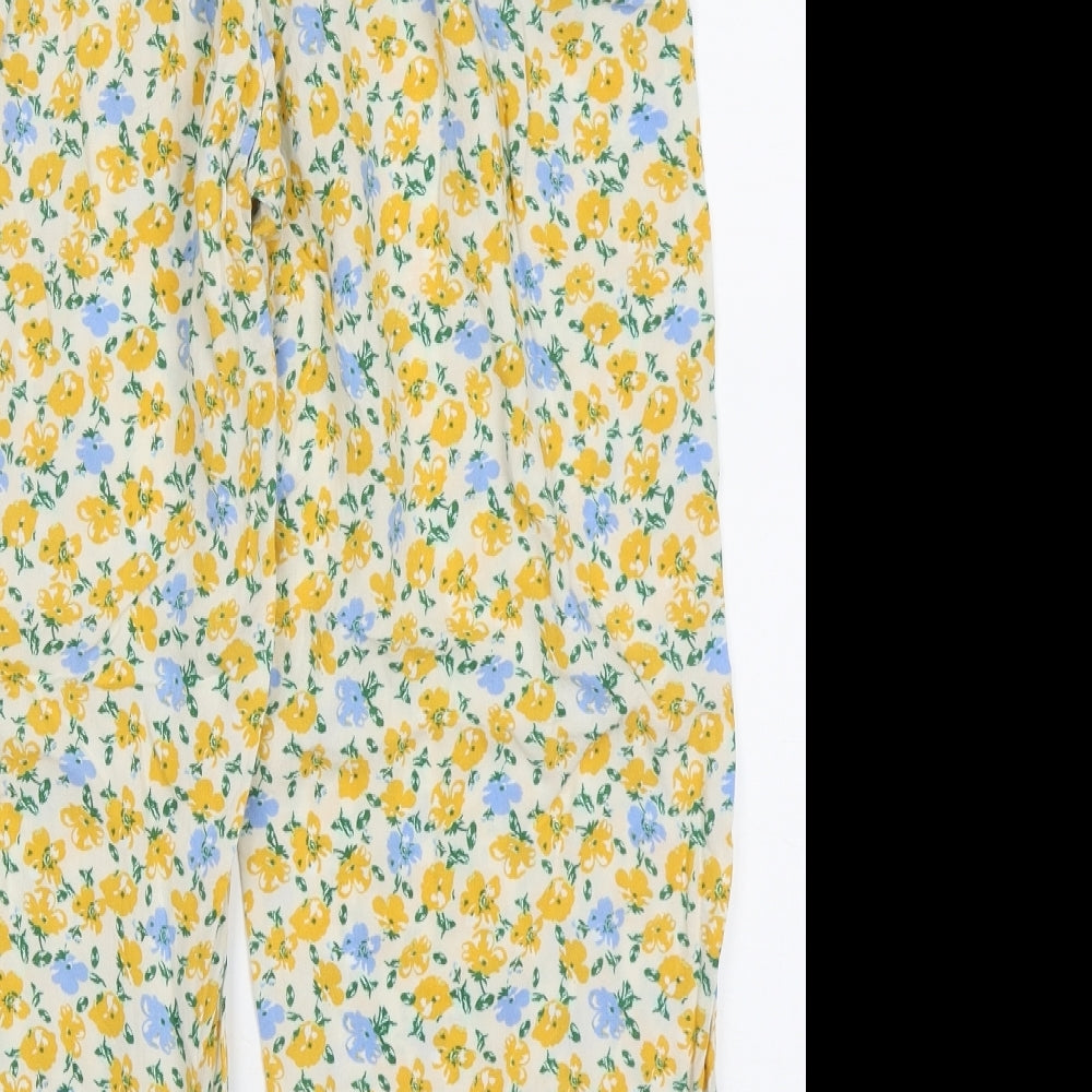 Marks and Spencer Womens Yellow Floral Viscose Cropped Trousers Size 16 L22 in Regular Tie