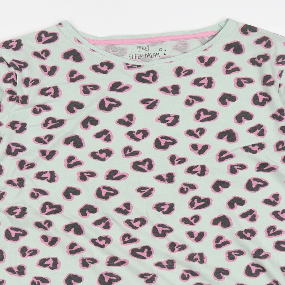F&F Girls Green Animal Print Cotton Cami Pyjama Top Size 12-13 Years  Pullover