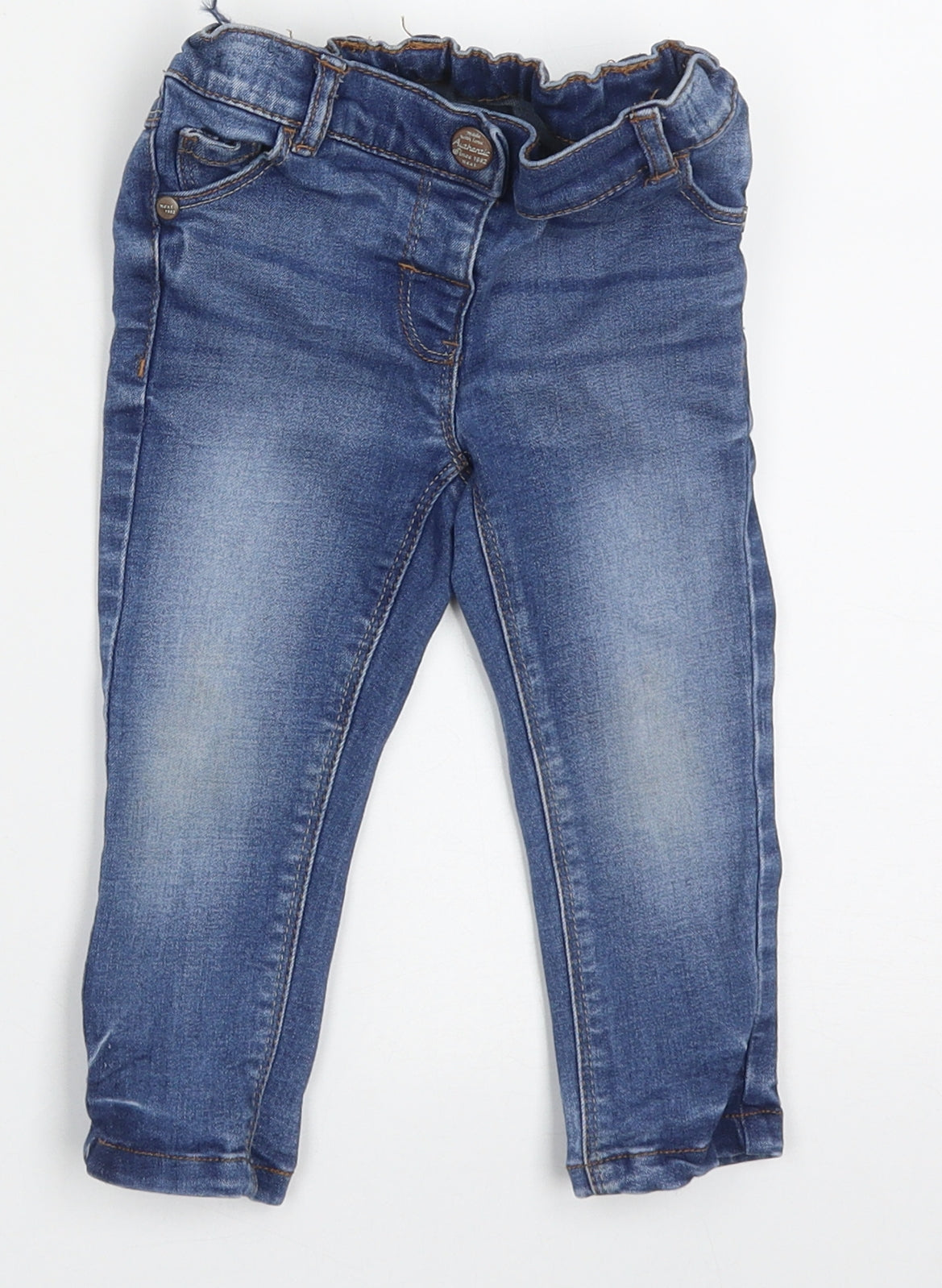 NEXT Girls Blue  Cotton Capri Jeans Size 12-18 Months  Buckle