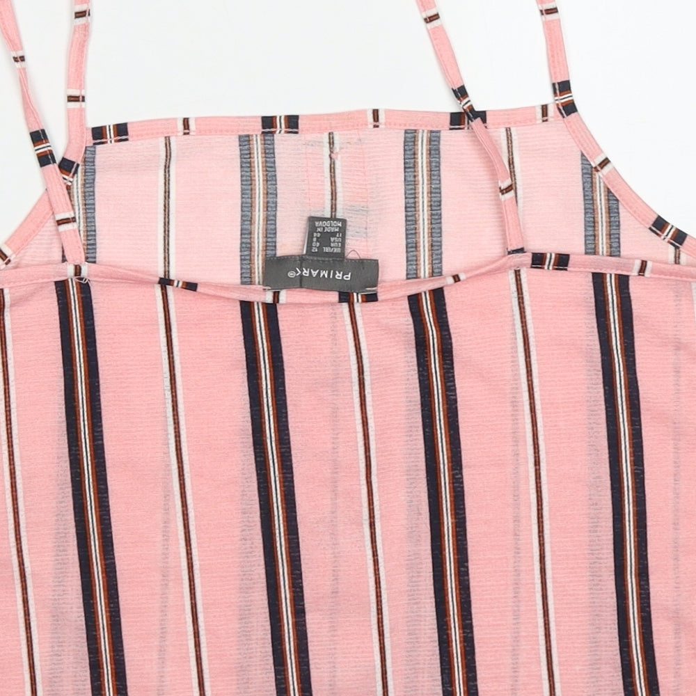 Primark Womens Pink Striped Polyester Cropped Tank Size 12 Square Neck