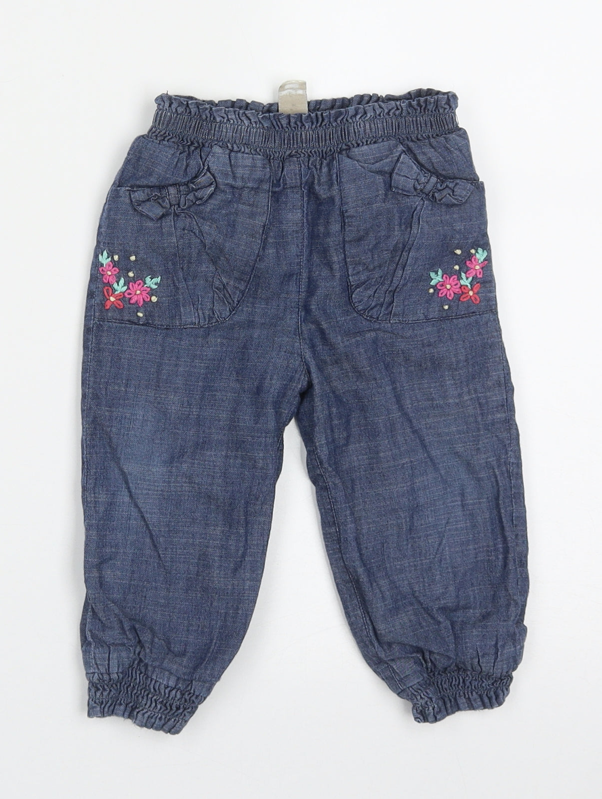 Marks and Spencer Girls Blue Floral Cotton Capri Trousers Size 12-18 Months  Pullover