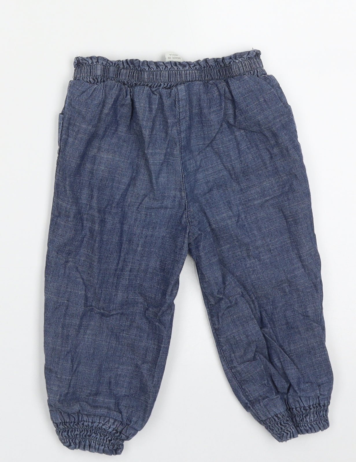 Marks and Spencer Girls Blue Floral Cotton Capri Trousers Size 12-18 Months  Pullover