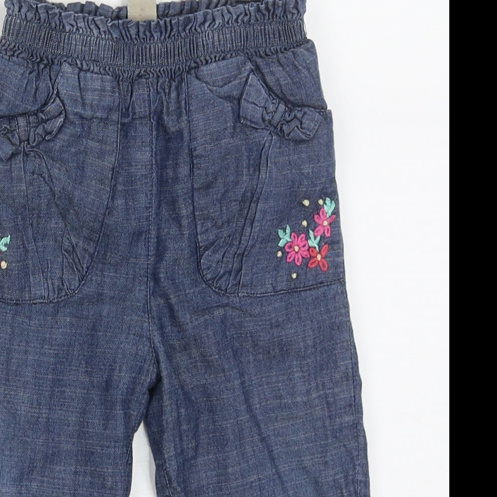 Marks and Spencer Girls Blue Floral Cotton Capri Trousers Size 12-18 Months  Pullover