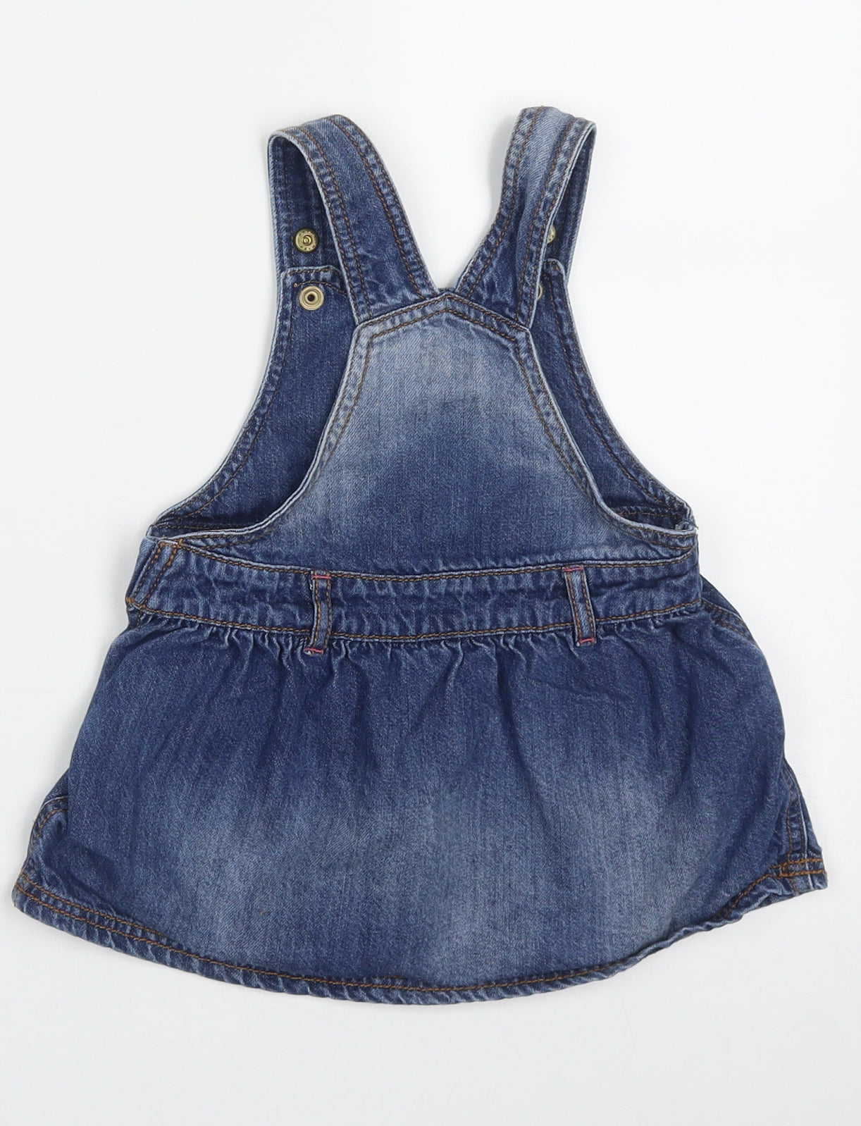 F&F Girls Blue  Cotton Pinafore/Dungaree Dress  Size 12-18 Months  Square Neck Button - Giraffe