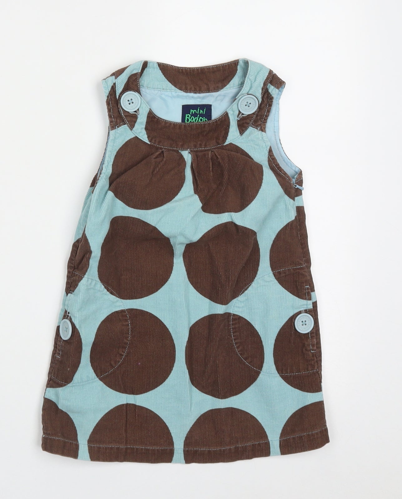 Mini Boden Girls Blue Polka Dot Cotton Shift  Size 2-3 Years  Crew Neck Zip